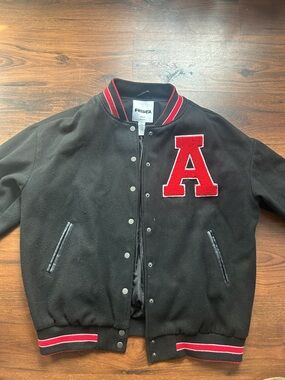 RSQ Black Varsity Jacket with Red Letter A Patch